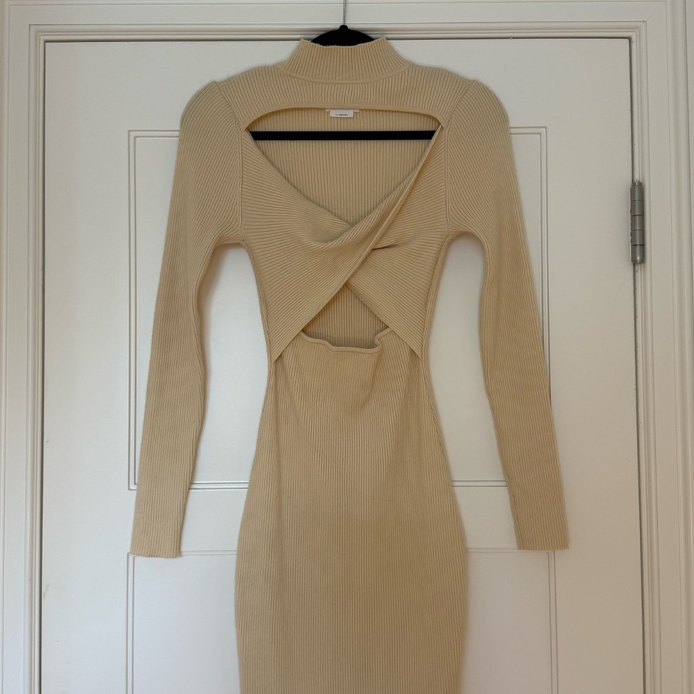 Lovers + Friends Eron Knit Ivory Cutout Long Sleeve Midi Dress Womens S